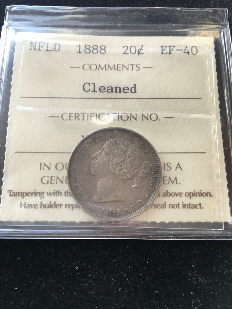 1888  ICCS Graded Newfoundland Twenty ¢20  Cent **EF-40 Cleaned**