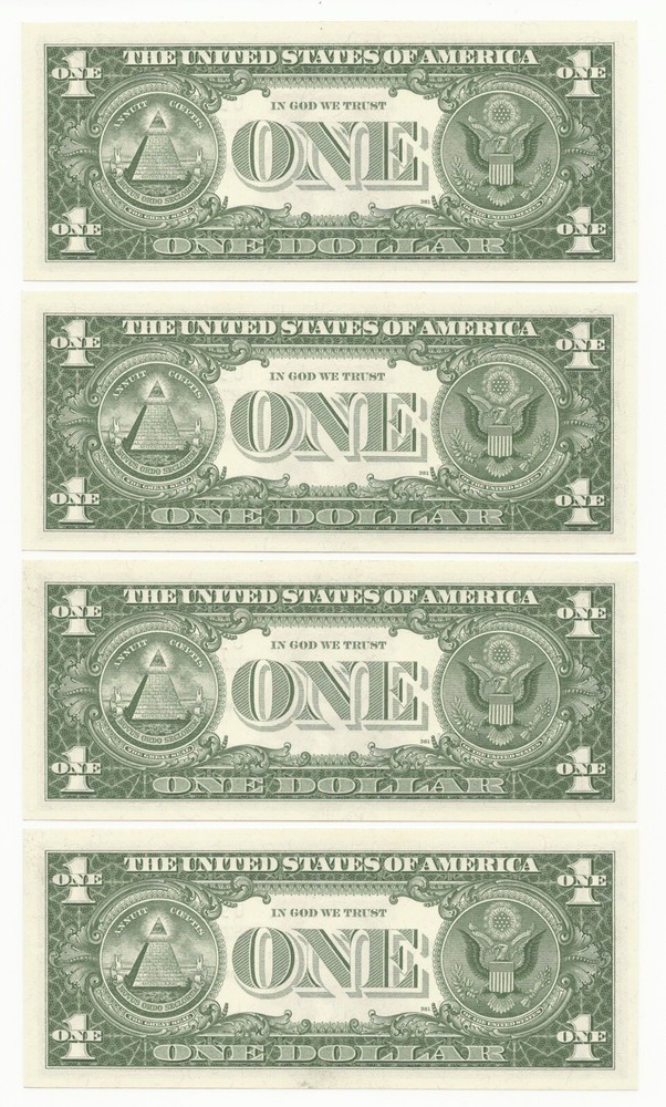 CU 1957-B $1 Bill Silver Certificate Note 4 Piece Consecutive 162A-KCN