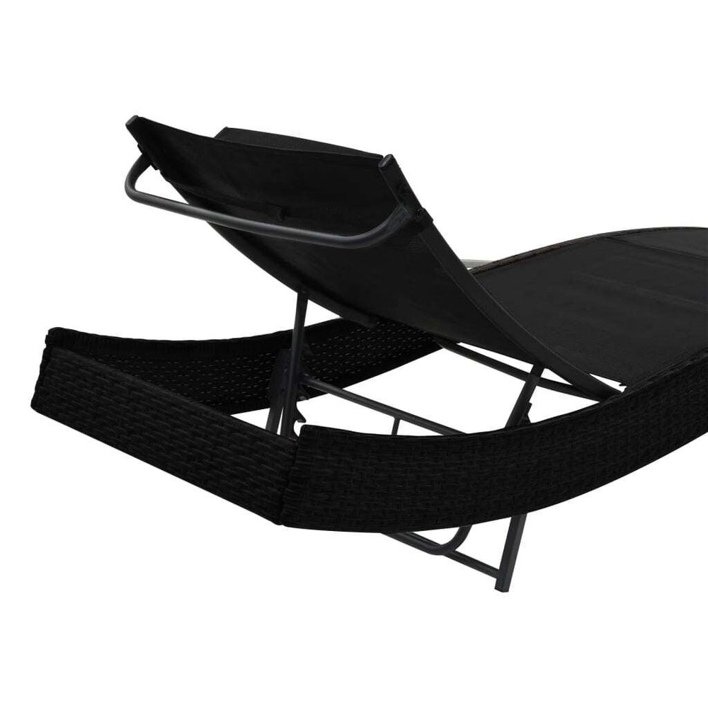 Sunlounger Black Poly Rattan Standard Adjustable Armrests