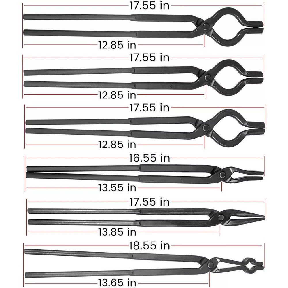 6 pcs Beginner Blacksmith Tongs Flat Jaw Pick Up Scroll Blacksmith Forge Tongs
