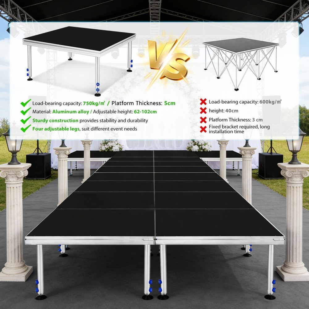 Portable Stage 4x4 ft Aluminum Performance Deck 24"-40" Adjustable Height Risers