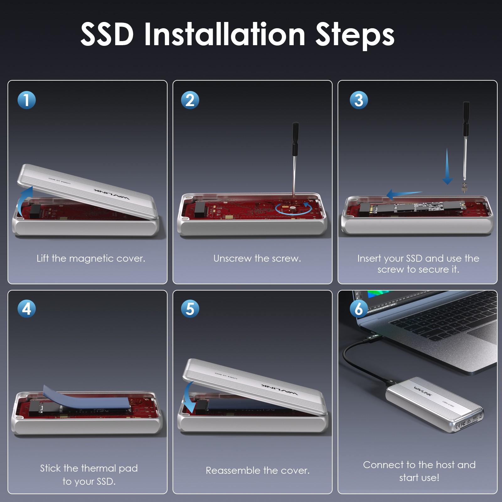 Wavlink Thunderbolt 5 M.2 NVMe SSD Enclosure 80Gbps PCIe NVMe SSD Case USB4 v2