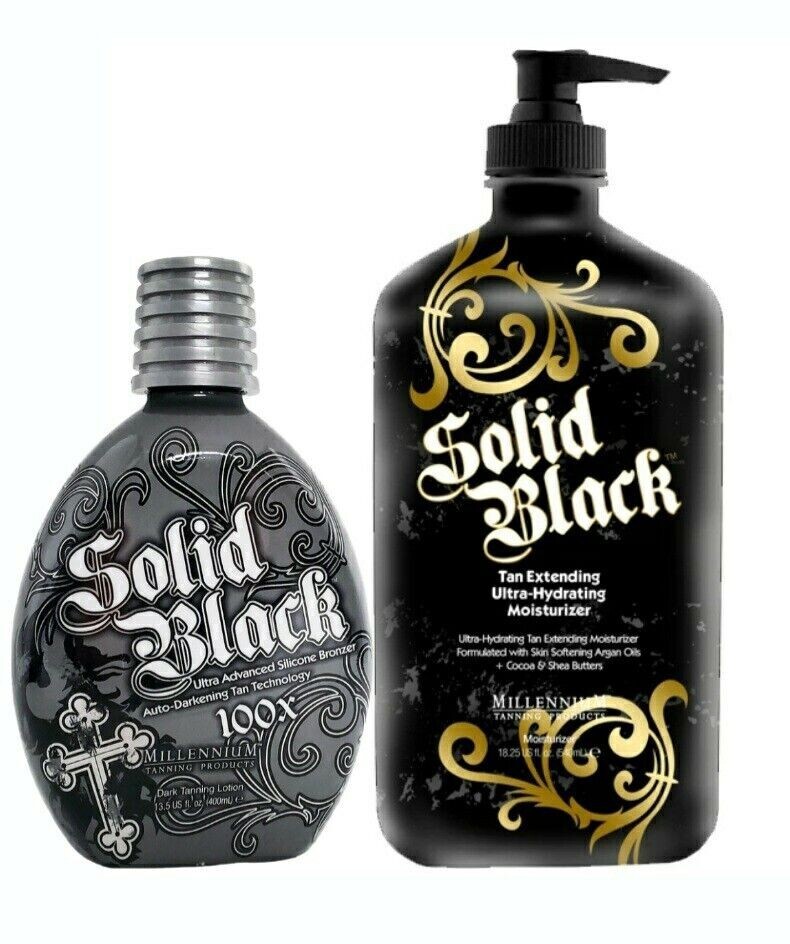 SOLID BLACK 100X Tan Bed Bronzer + SOLID BLACK TAN EXTEND Lotion By Millennium