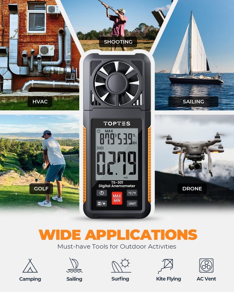 Portable Handheld Wind Speed Meter - 2.26" LCD Screen - 6 Measuring Units