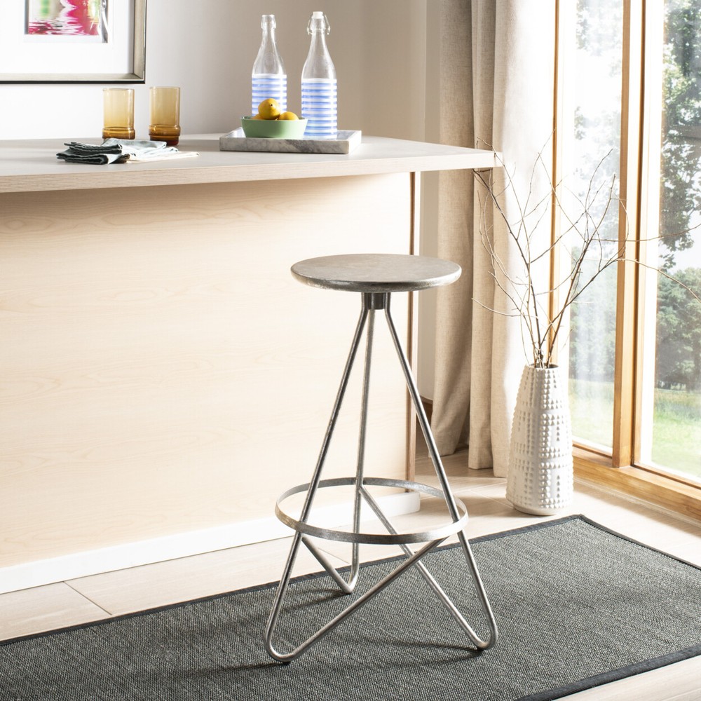 SAFAVIEH Galexia Bar Stool | Silver / Leaf |