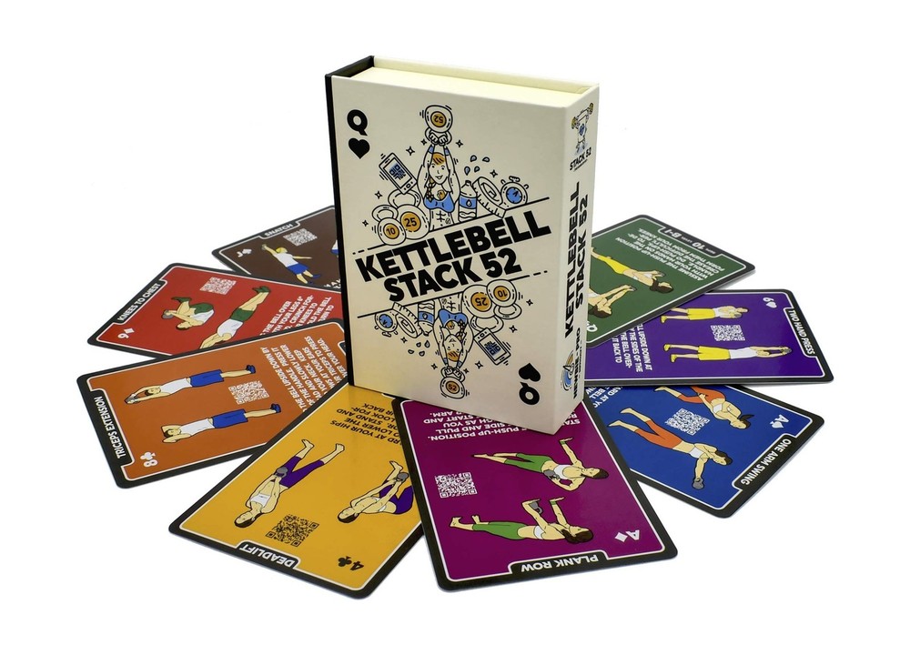 Stack 52 Kettlebell Exercise Cards. Workout Playing Card Game. Video Instruct...
