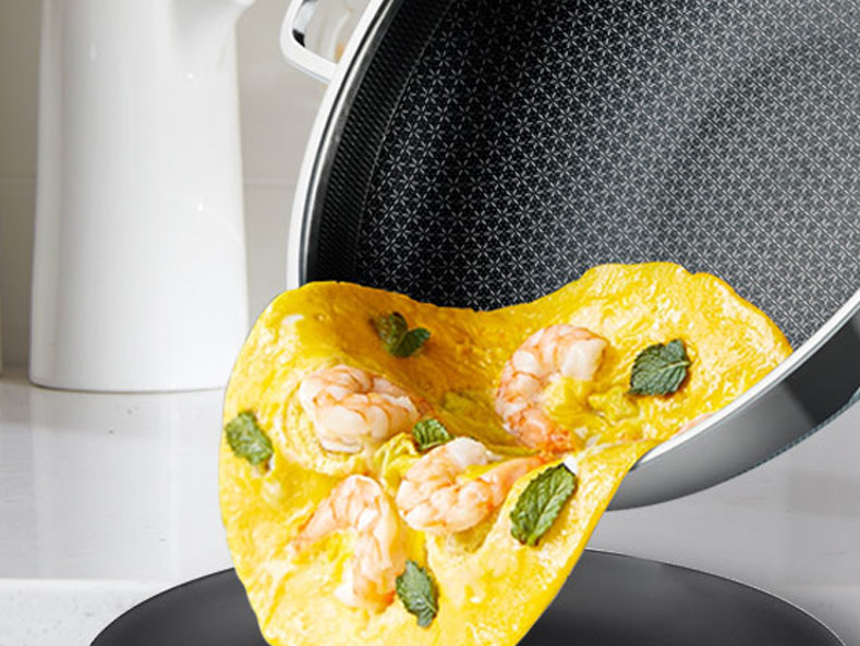 12" Hybrid Stainless Steel Nonstick Wok Pan w/Lid Induction Stir Fry HexClad