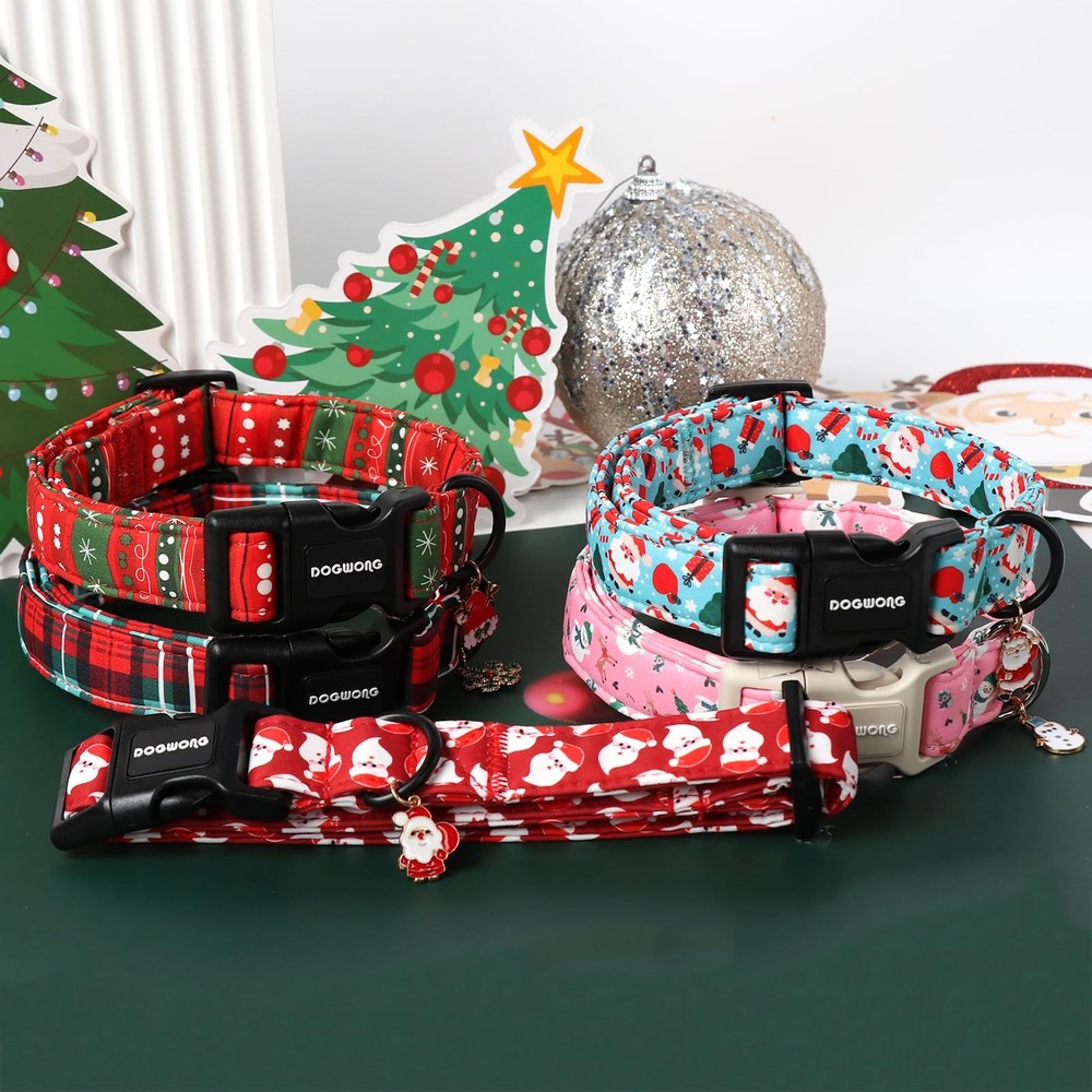 Christmas Plaid Dog Collar Red Checked Adjustable Grid Small Medium Large