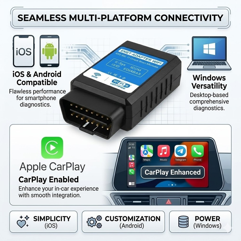ENET WiFi Adapter for BMW BimmerCode Bootmod3 MHD Wireless OBD2 Coding Tool F/G