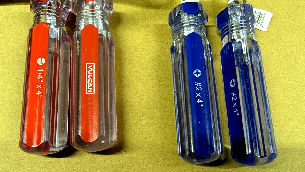4 NEW VULCAN Screwdrivers Slotted & Phillips -Color Coded - Free Ship