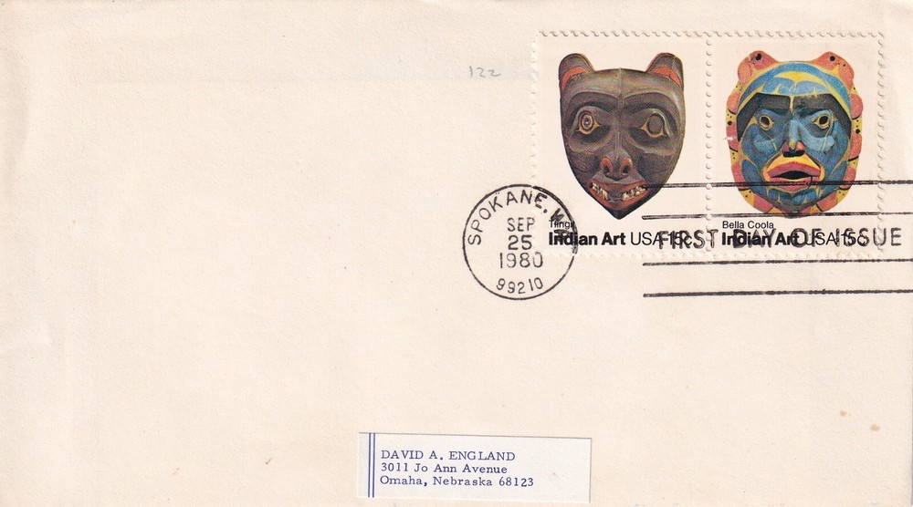STAMP SCOTT 1836, 1837 "Indian Art-Bella Coola Mask" 15 CENT 1980 FDC - E