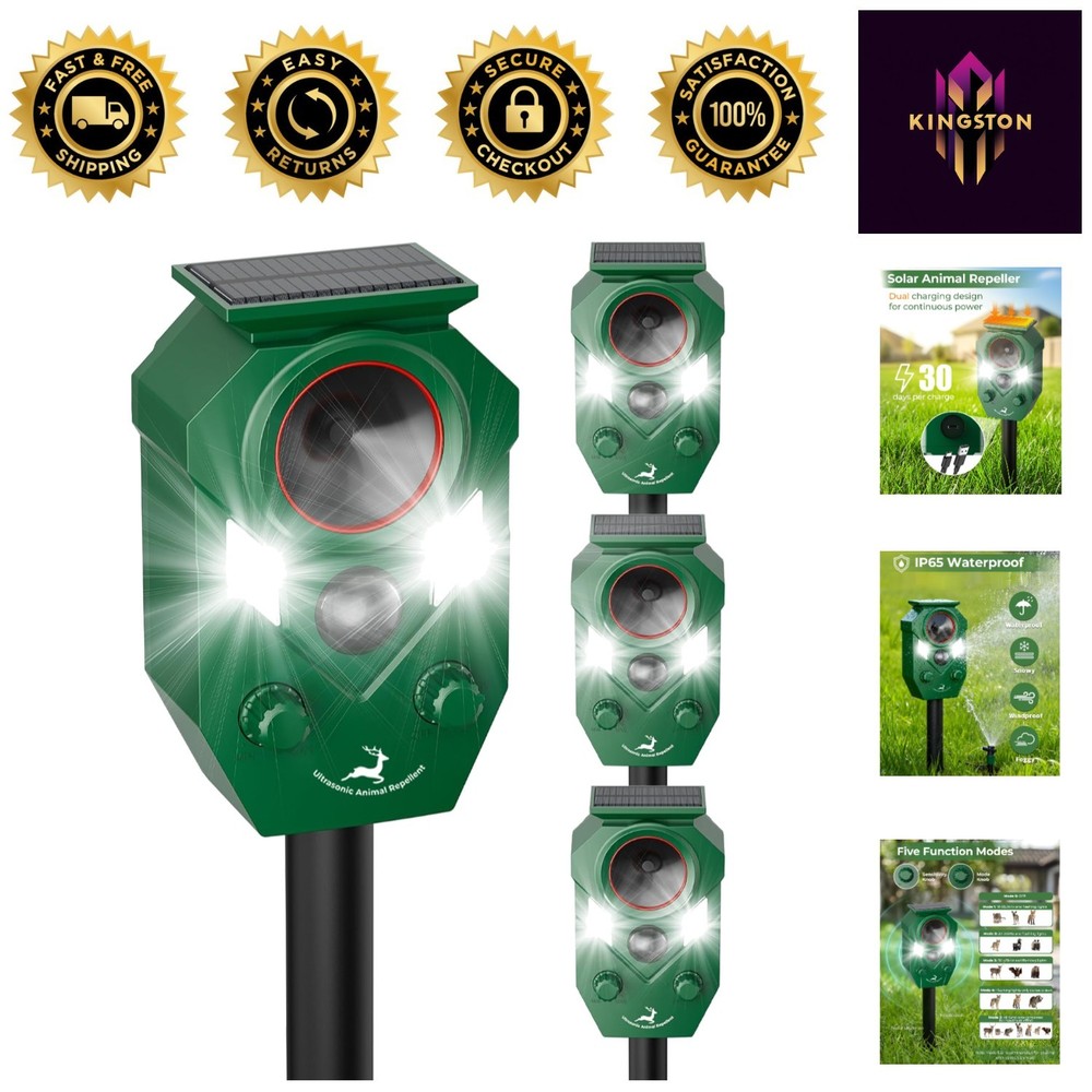 Humane Solar Deer Repellent - Ultrasonic Motion Sensor with Strobe Light, 4-Pack