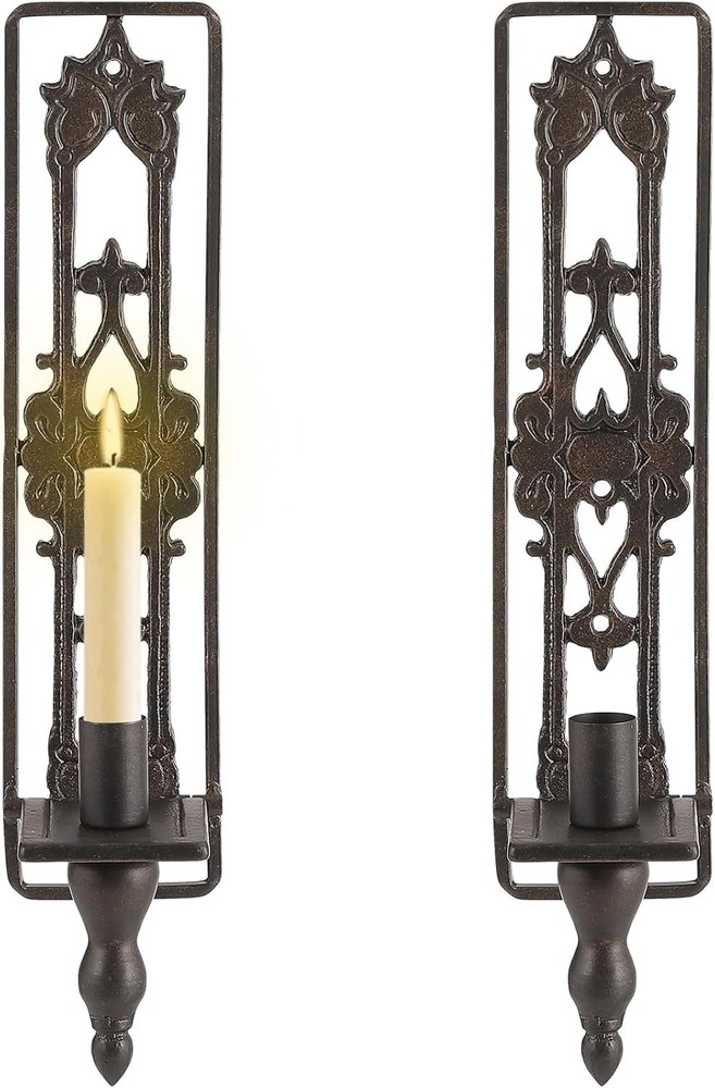 Wall Candle Sconces Set of Two, Cast Iron Wall Sconce Candle Holder, Rectangular