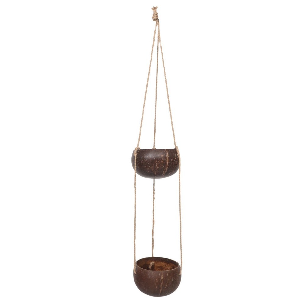 Hanging Coconut Shell Planter Pot - Two-Layer Wall Plant Hanging Basket - Round