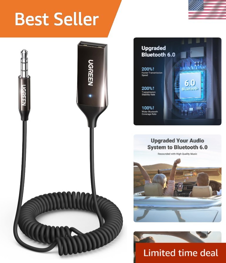 Durable Bluetooth Car Adapter with Built-in Mic for Seamless Hands-Free Calls