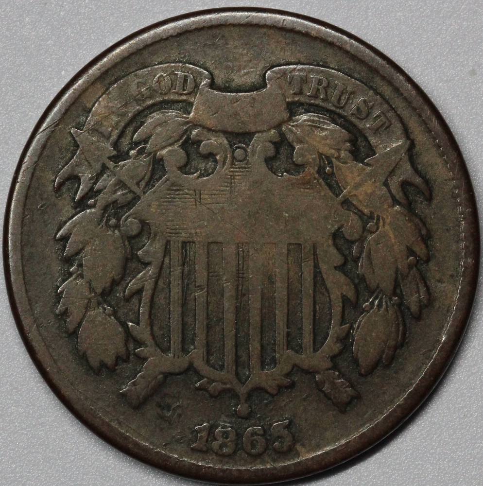 1865 2 cent piece F+