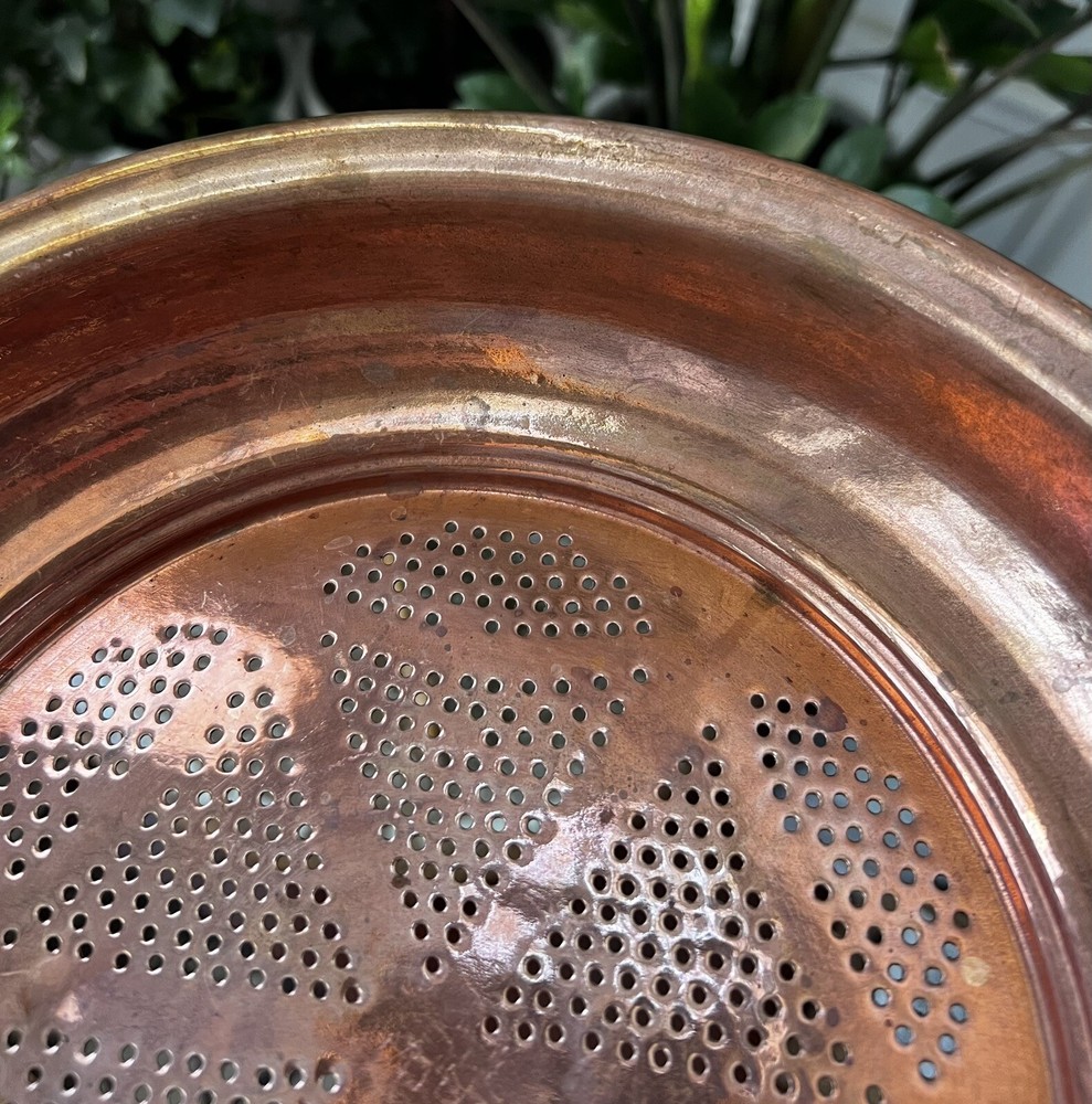 Vintage Copper Strainer with Hanging Loop 10” Diameter