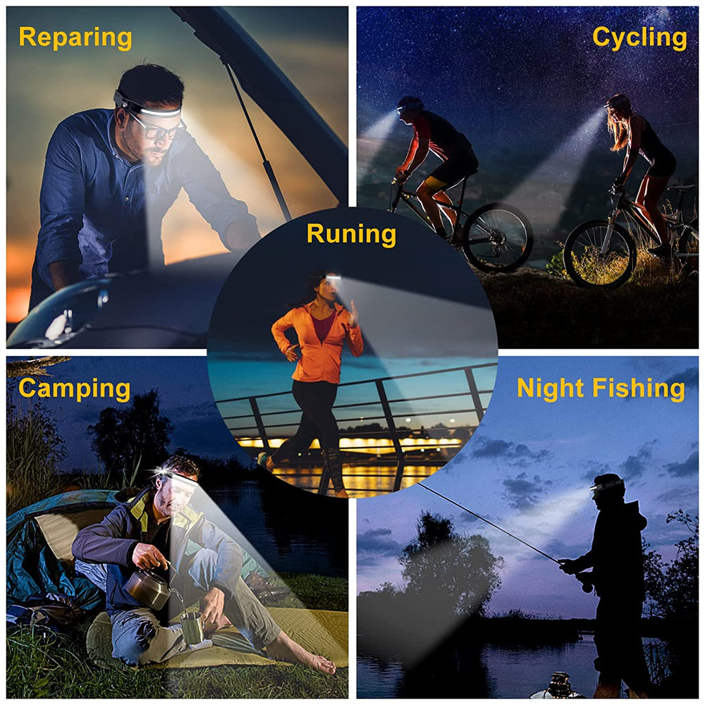 2 Pack LED Headlamp USB Rechargeable Headlight Torch Flashlight Head Band Lamp