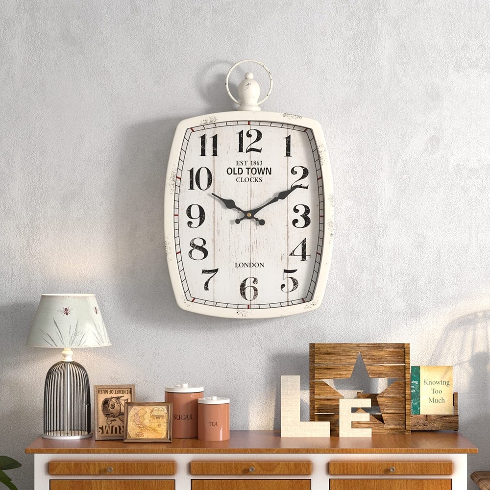 Menterry Rectangle Retro Large Wall Clock, Old-Fashioned Vintage Design, Whit...