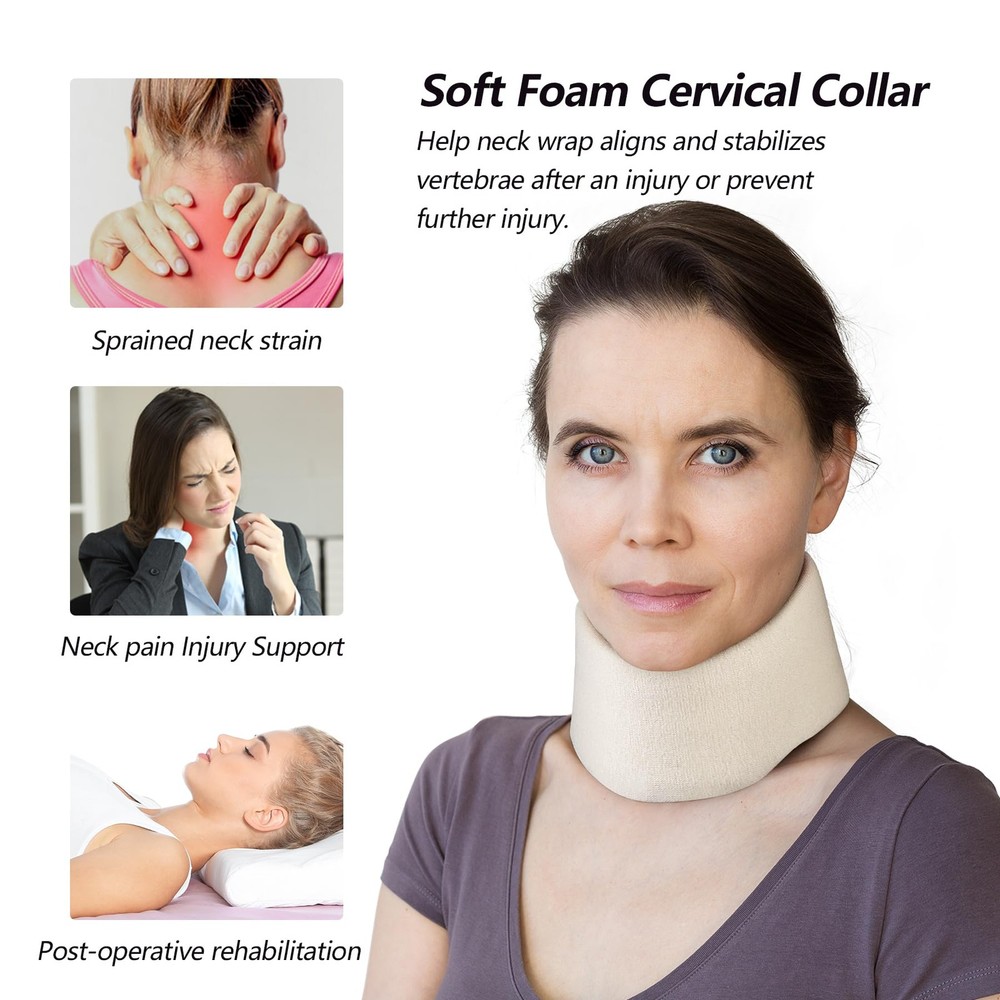 Soft Foam Neck Brace Universal Cervical Collar, Adjustable Medium, White