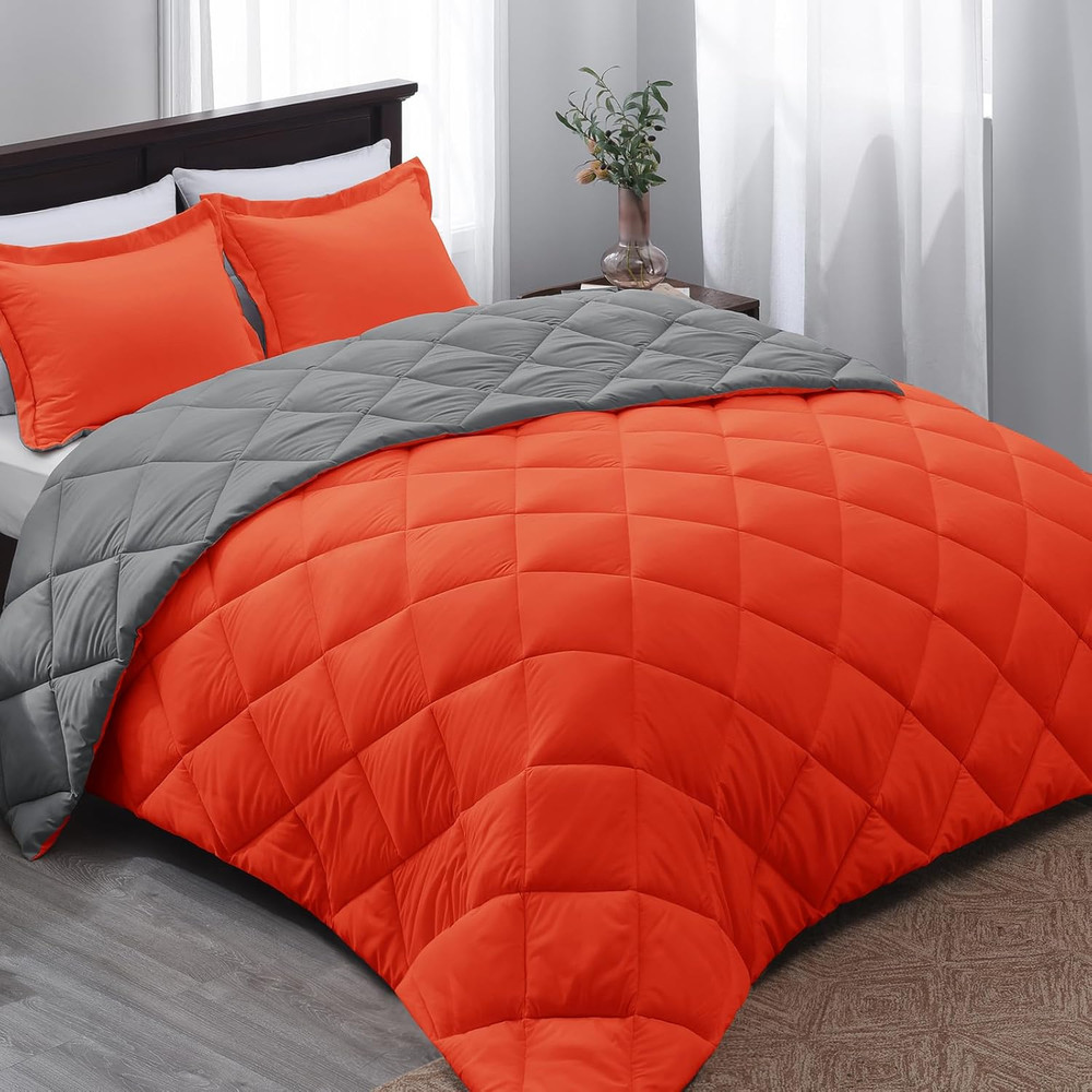 Queen Comforter Set - Orange Comforter Set Queen, Reversible Bed Comforter Queen