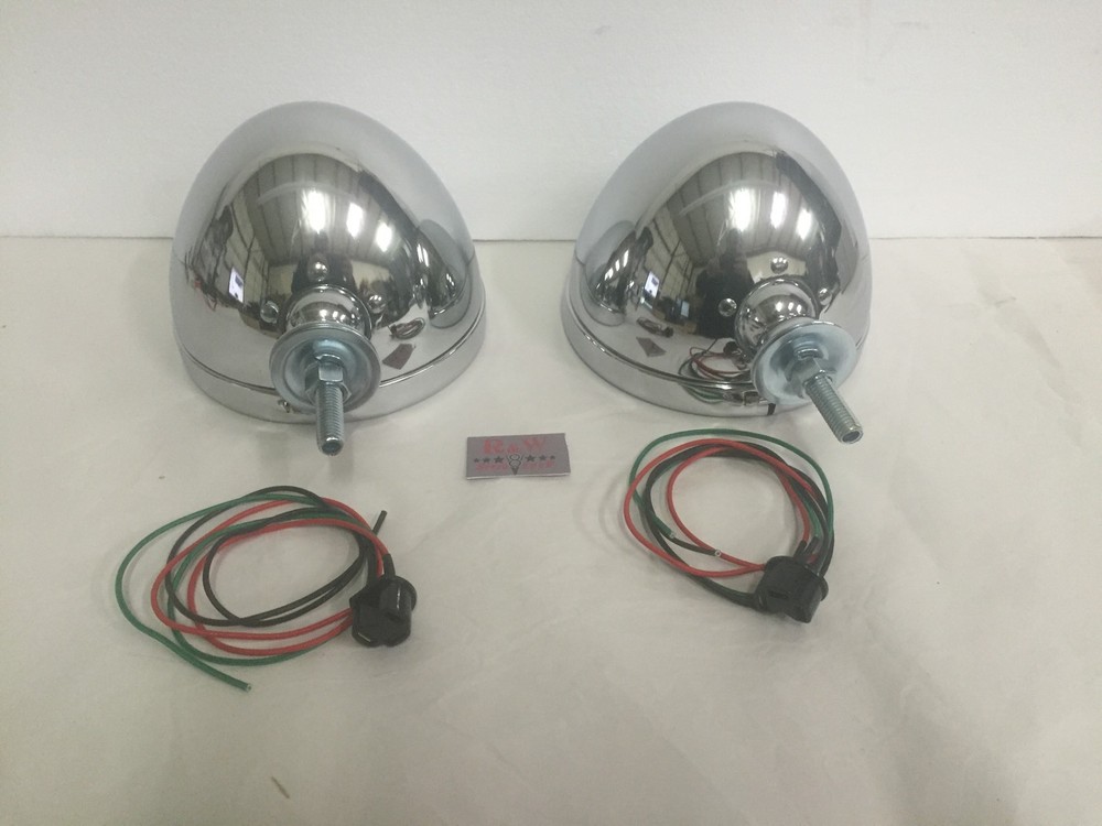 Pair Chrome Dietz 7" Headlight Buckets Assembly Wired for Hot Rods