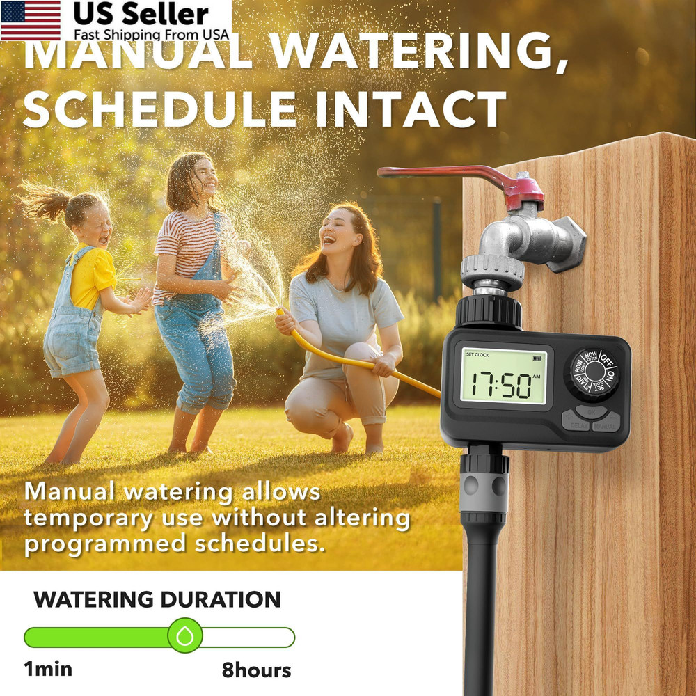 Programmable Sprinkler Timer with Rain Delay – Waterproof V1, Black