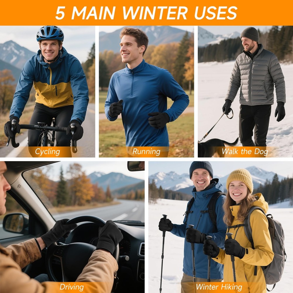 OZERO Winter Work Gloves for Men Touchscreen Cold X-Large, Black