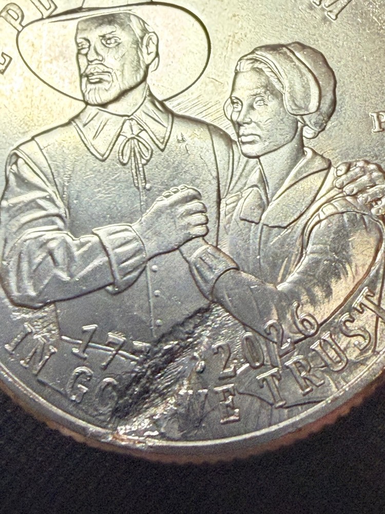 2026 P Mayflower Compact Quarter with a Struck-Through and Feeder Finger Errors