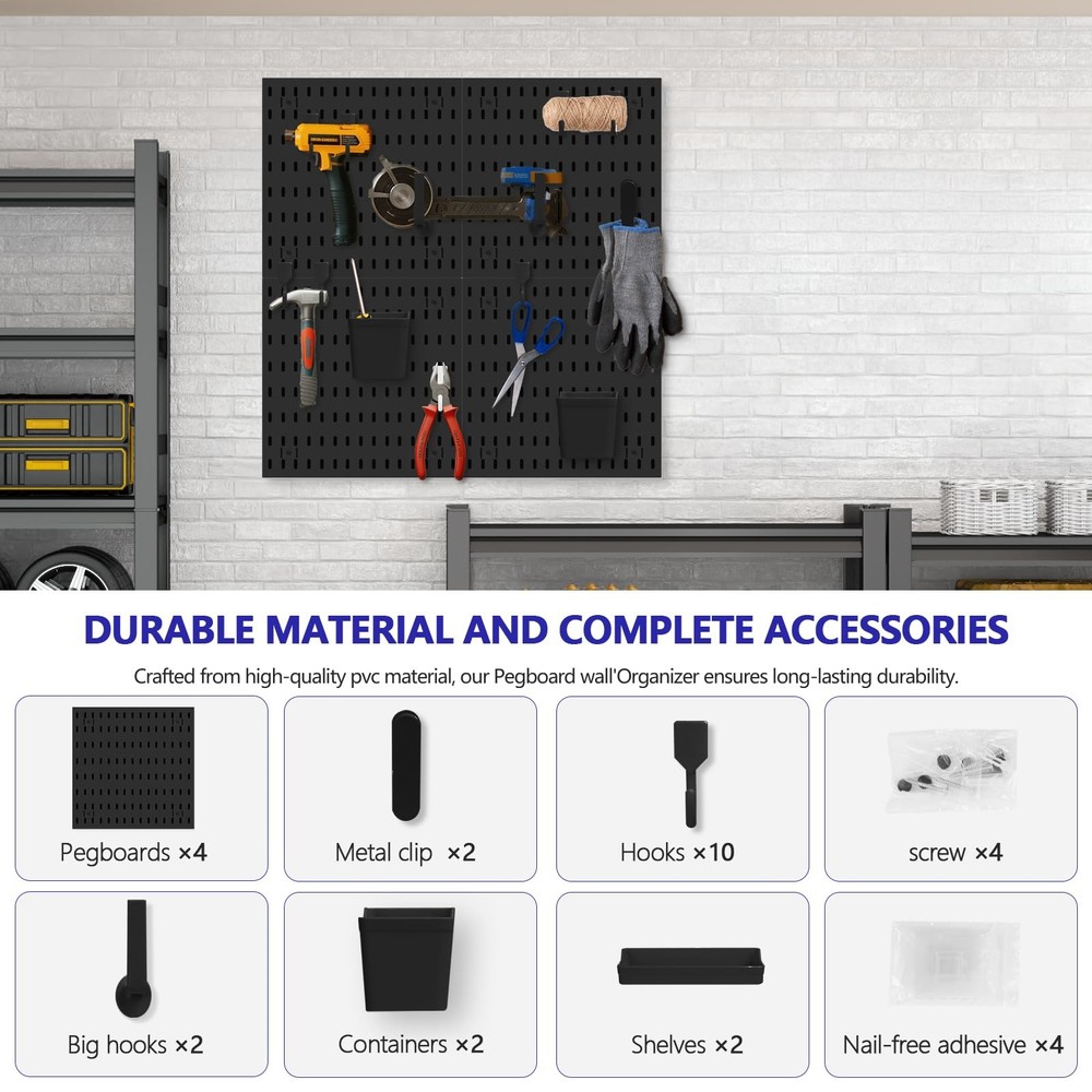 Pegboard Combination Kit, Modular White Pegboard Wall Organizer with 4 Pegboa...