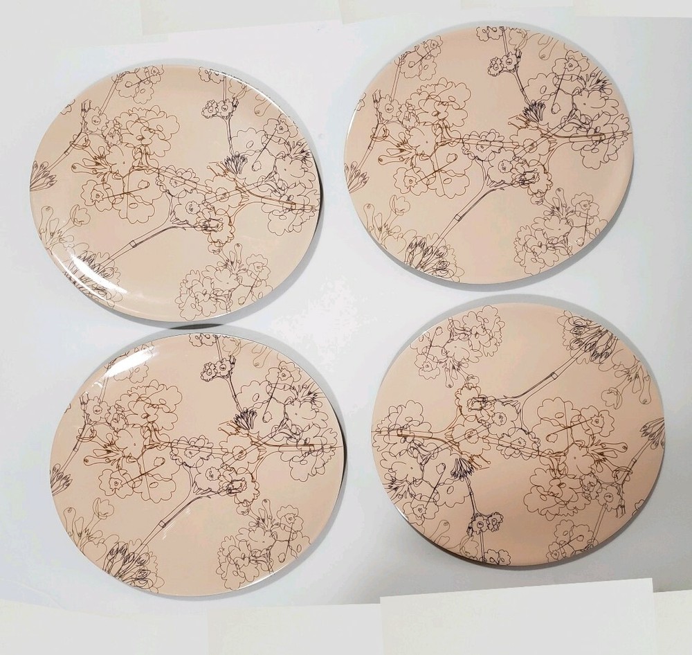 SET/4 INDEPENDENT STUDIES™ Melamine Tan Oval SCRIBBLE TREES PLATES Modern Design