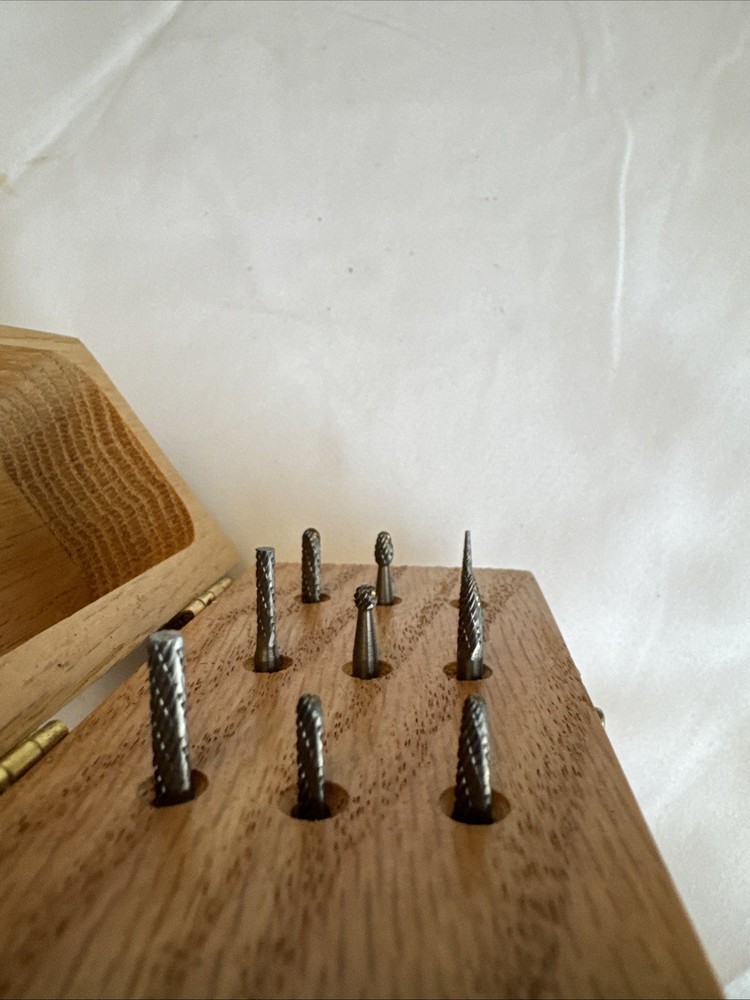 9 Pc Carbide Micro Burr Set in Wooden Box Never Used