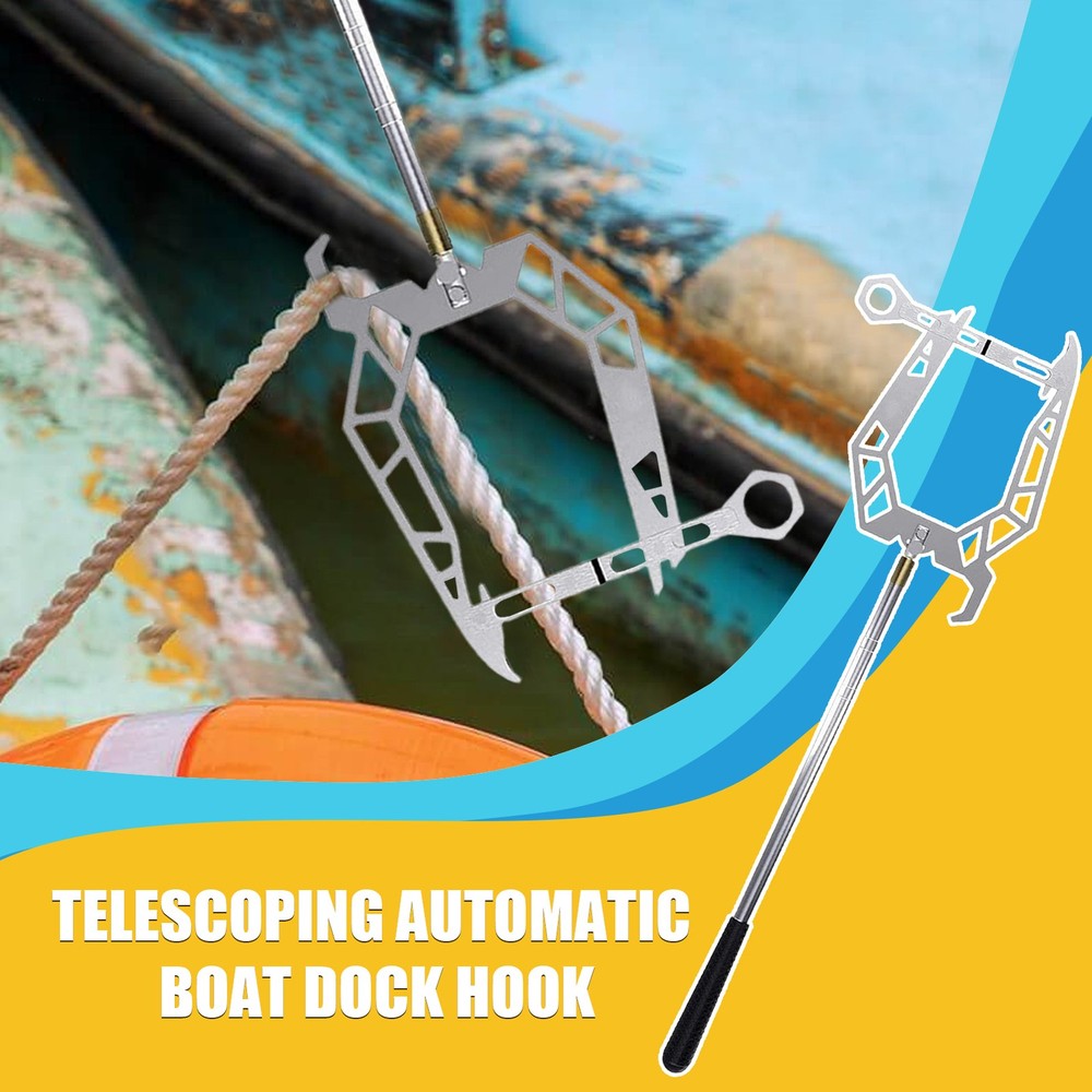 Telescopic Boat Hook Multi-Purpose Stainless Steel Dock Hook for for Dock Plate