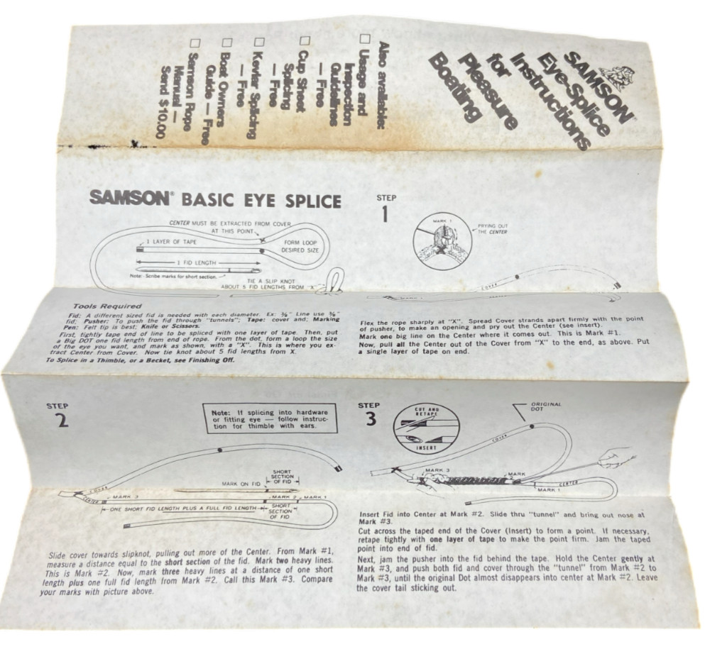 Vintage Samson Rope Splicing Kit W/ Instructions & Packet