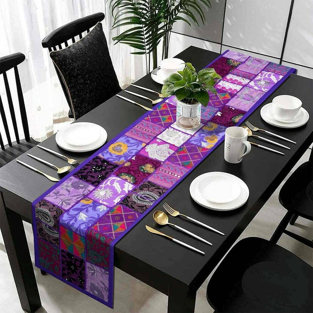 Indian Cotton Patchwork Table Runner Embroidered Dining Table Tapestry 152X45 cm