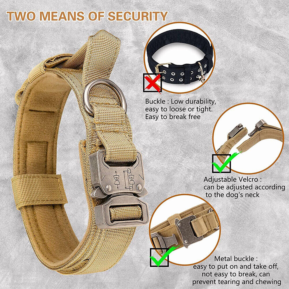 Tactical Dog Collar w/ Handle +Leash Heavy Duty Military Service Canine Training