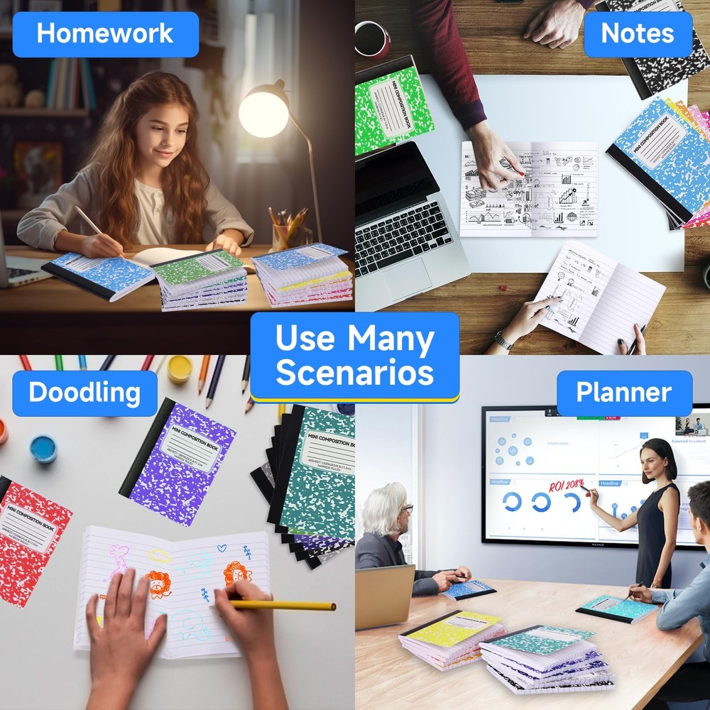 UZLU 48 Pack Mini Composition Notebooks Bulk College Ruled Half Composition N...