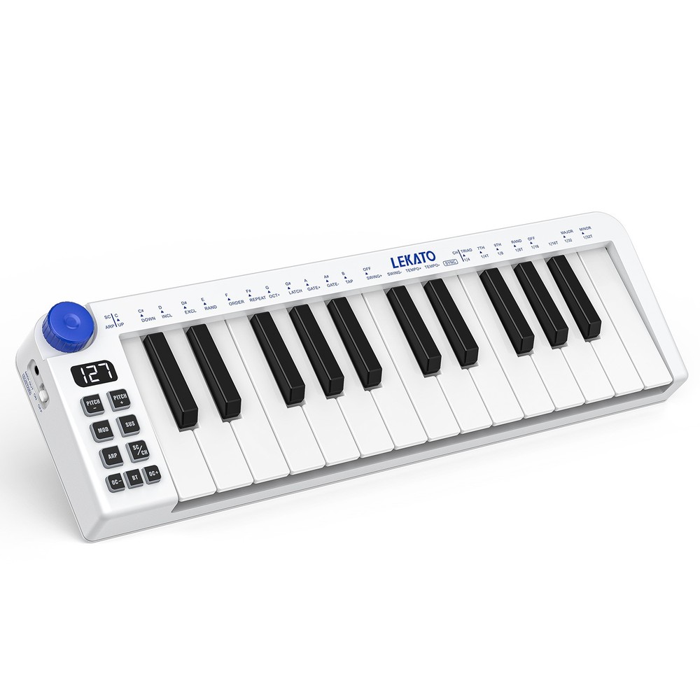 LEKATO 25 Keys Mini MIDI Keyboard Controller Bluetooth Rechargeable 360 Knob