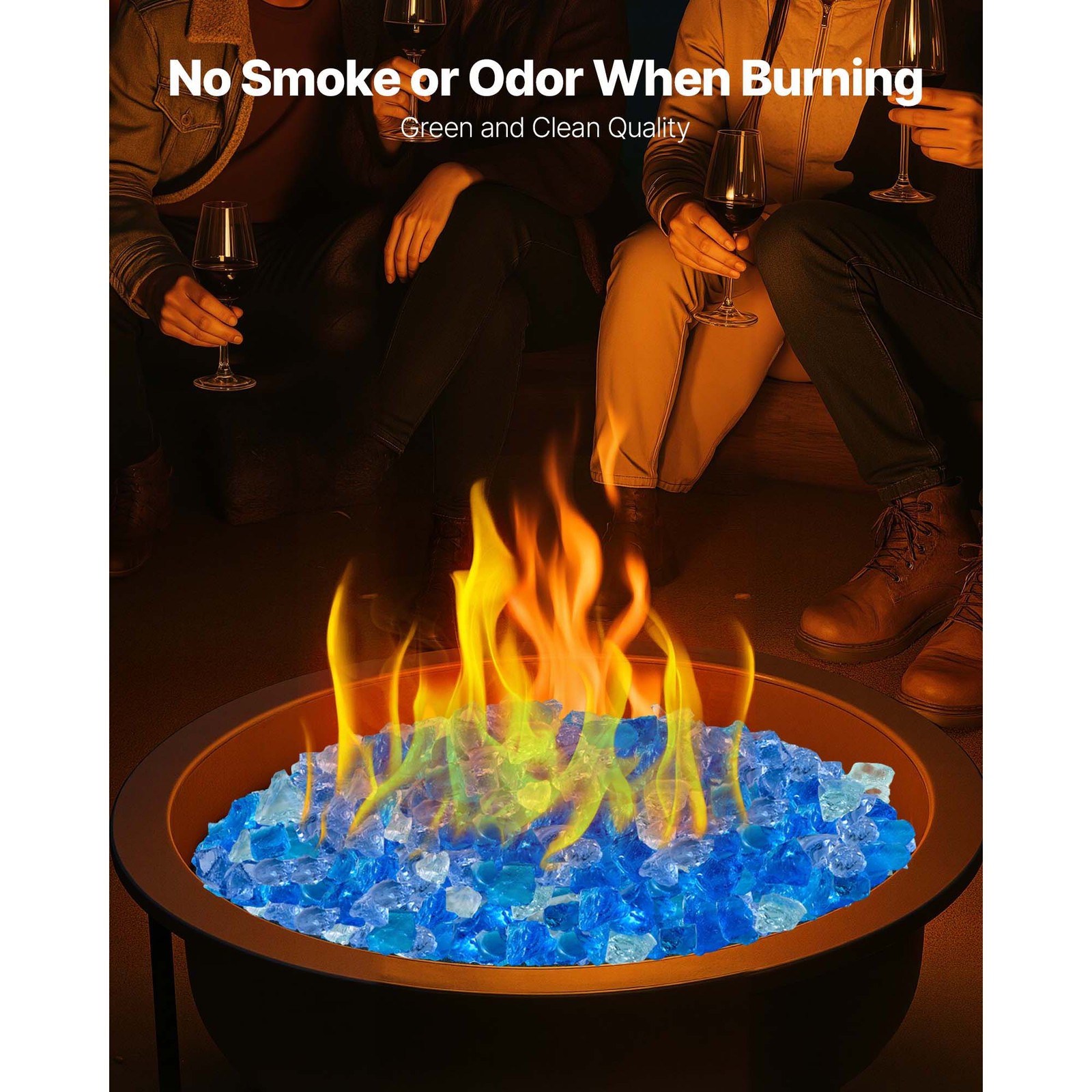 Uimoso 10 lbs 3/4-Inch Fire Pit Glass Rocks for Fireplace and Table, 3 Colors