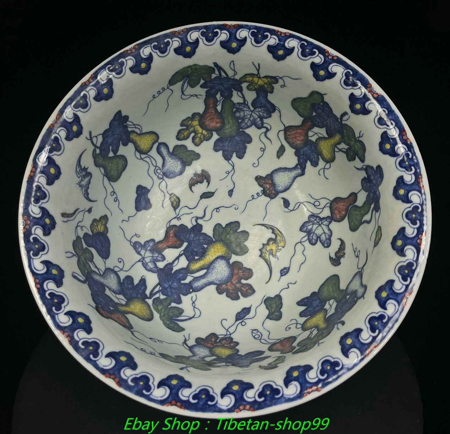 12.4"Qing Qianlong Marked Wucai Porcelain Dragon Loong Beast Pattern Bowl