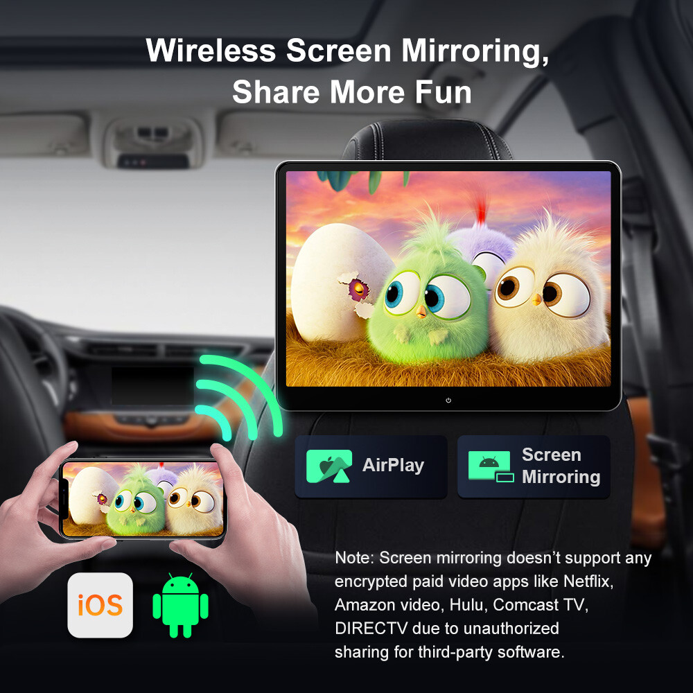 14" Android 64GB QHD Screen Car TV Backseat Headrest Monitor 4K WiFi +Headphones