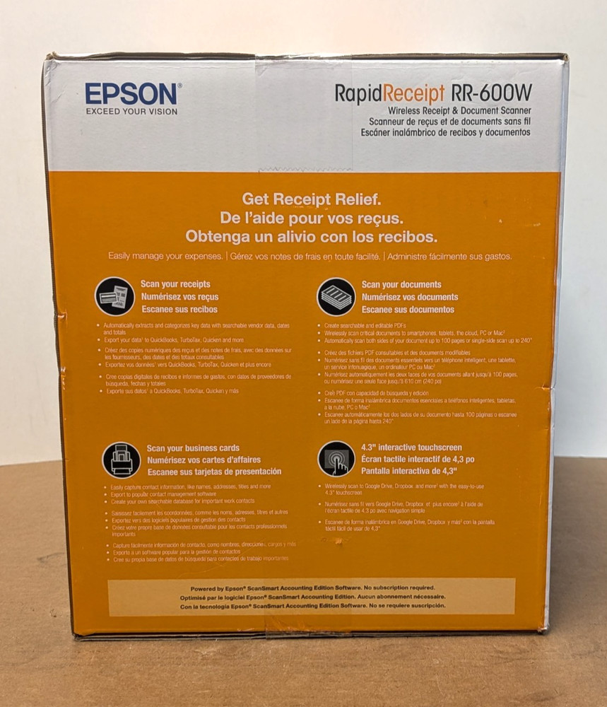 Epson RapidReceipt RR-600W Wireless Desktop Receipt & Document Scanner - NEW!