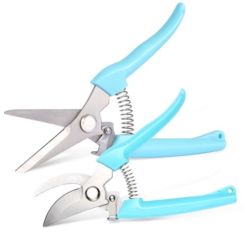 2 Pack Stainless Steel Garden Shears, Pruning Scissors with Comfortable Grip &