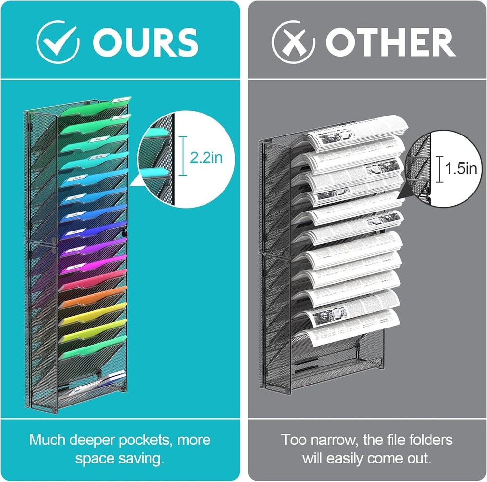 16 Tier Wall File Organizer Hanging Wall File Holder Wall Mount Paper Folder