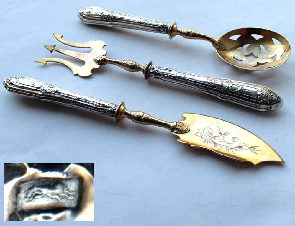Set Serving Fork Serving Spoon Pate Server France Silver around 1900 E930