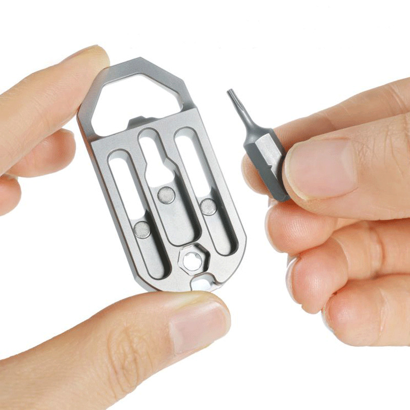 EDC Titanium Multi Tools Bottle Opener Crowbar Pocket with Bit Holder Keychain
