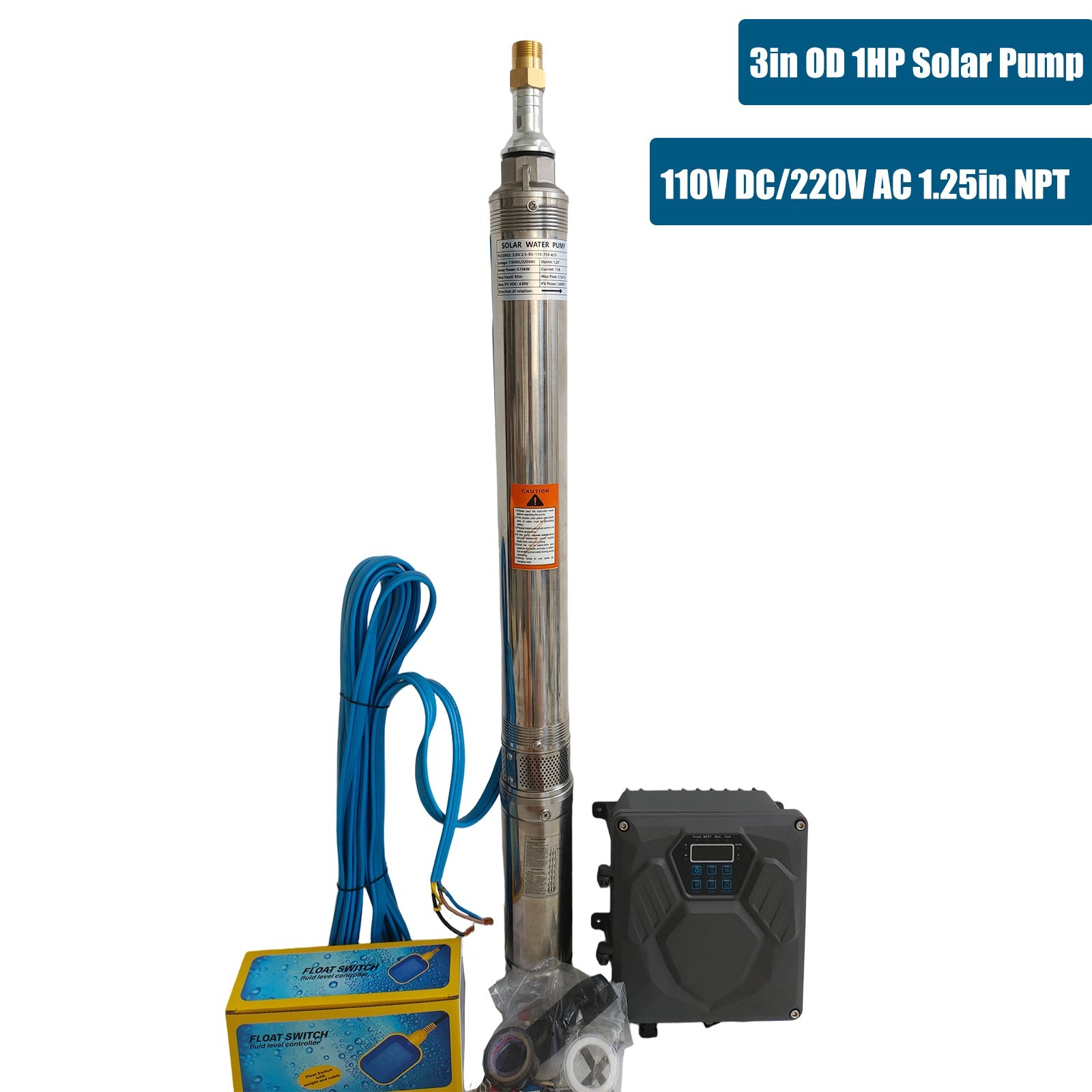 3" AC110V/DC220V Solar Powered Bore Well Water Pump 1HP Submersible Hybrid Deep