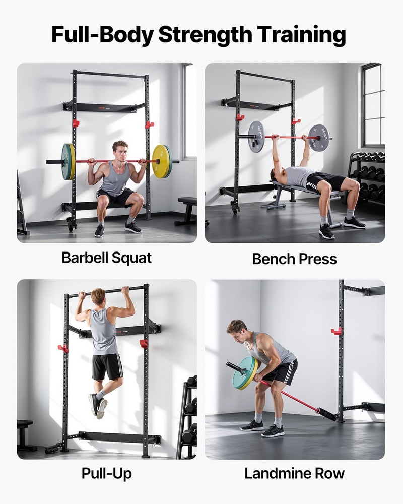 VEVOR Folding Power Cage Wall-Mounted Squat Rack Strength Training Workout Cage