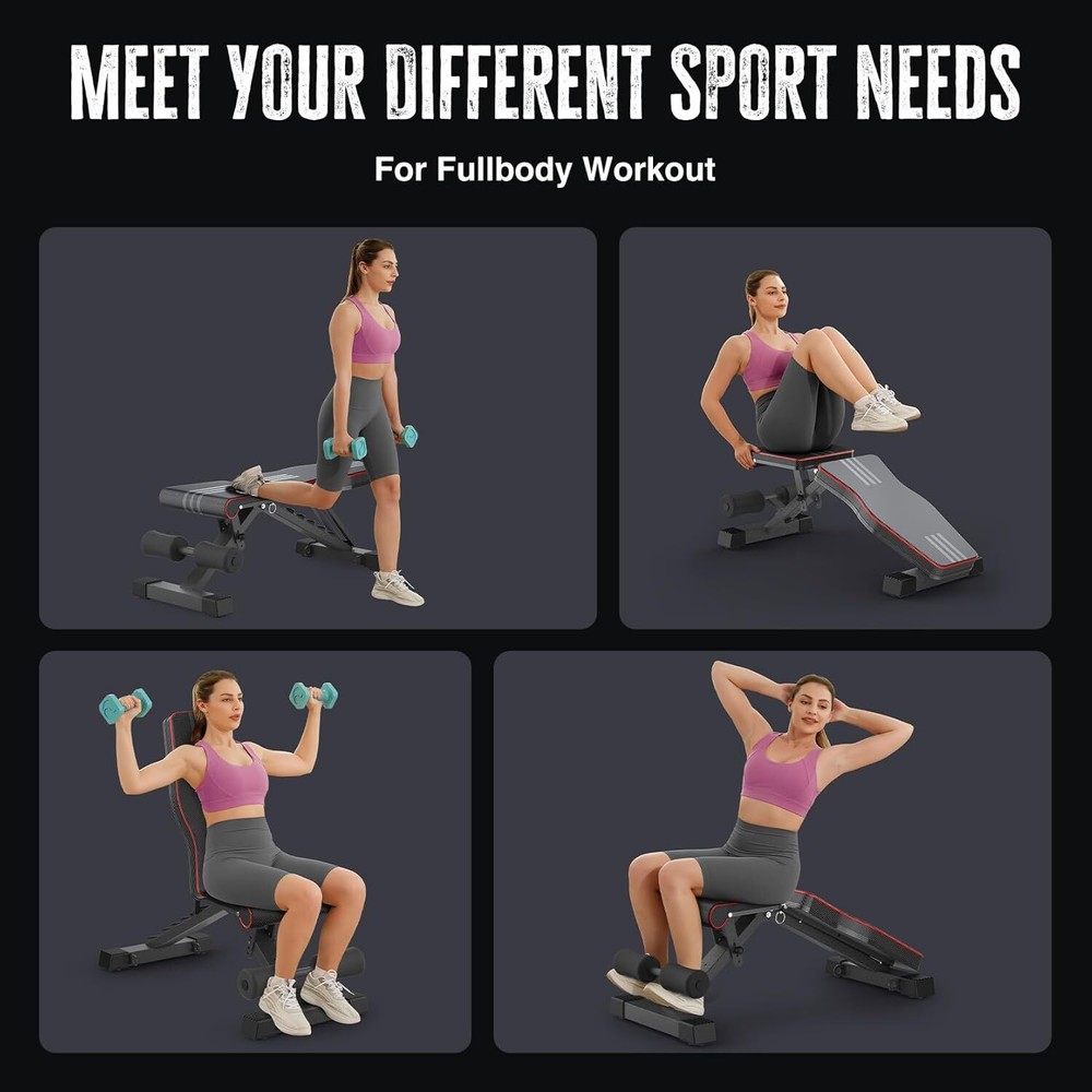 Adjustable Foldable 660LB Weight Bench, Lifting Sit-up Multi-use Workout