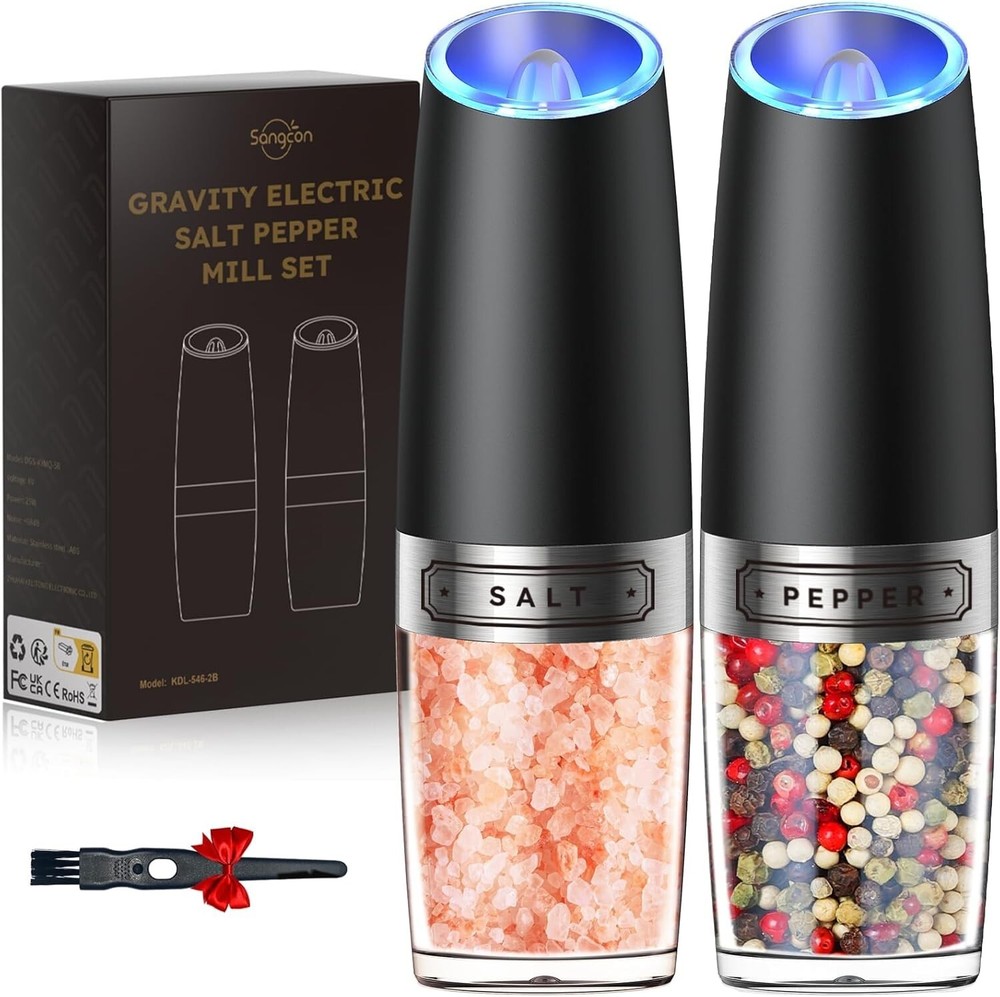Gravity Electric Salt and Pepper Grinder Set Automatic Shakers with LED light